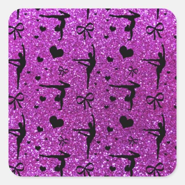 Neon lila Gymnastik Glitzer Muster Quadratischer Aufkleber (Vorderseite)