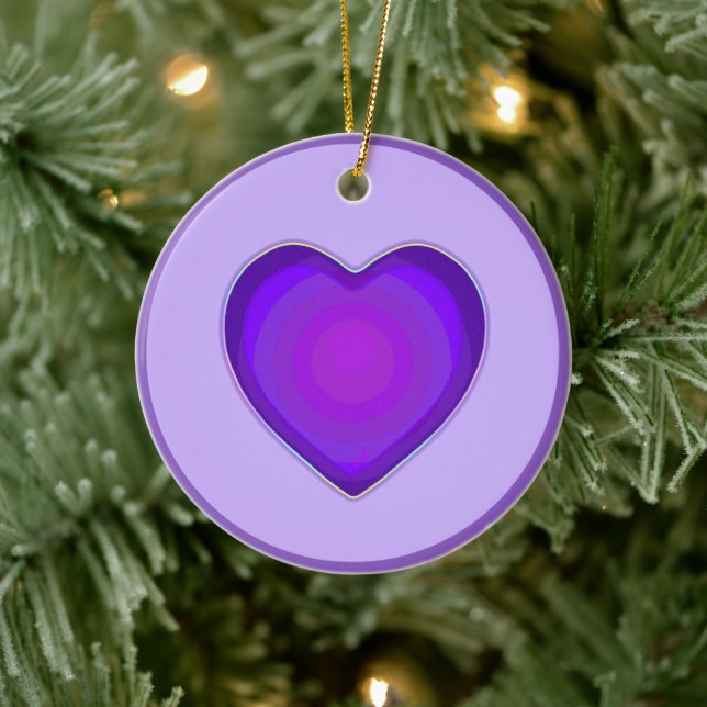NEON & lila Herzen schlagen Keramik Ornament (Baum)