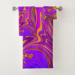 Neon Lila Pink Yellow Abstract Design Badhandtuch Set