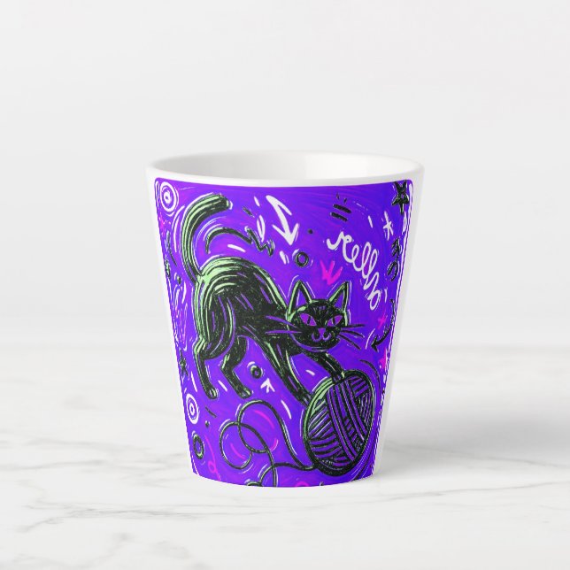 Neon Lila Schwarze Katze Milchtasse (Vorderseite)