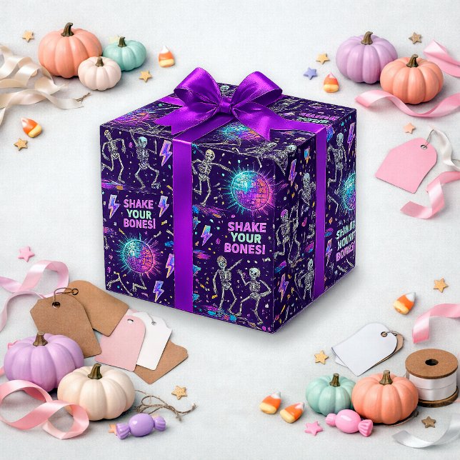 Neon-Lila-Skelett-Disco-Muster Geschenkpapier (Von Creator hochgeladen)
