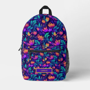 Neon Lila Türkis Orange Monogramm Name Camp  Bedruckter Rucksack