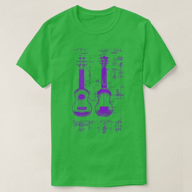 Neon Lila Ukulele Da Vinci Blueprint T-Shirt (Design vorne)