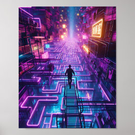 Neon Lila Urban Maze - Dystopian City Labyrinth Poster