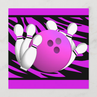 Neon Lila Zebra Stripe Bowling Party Einladung