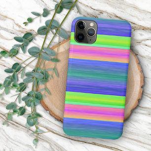 Neon Lime Green Hot Pink Blue Stripes Art Muster iPhone 11Pro Max Hülle