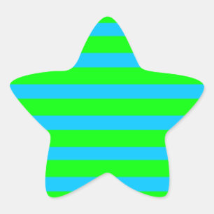 Neon Lime Green und Aquamarin Blue Stripes Stern-Aufkleber