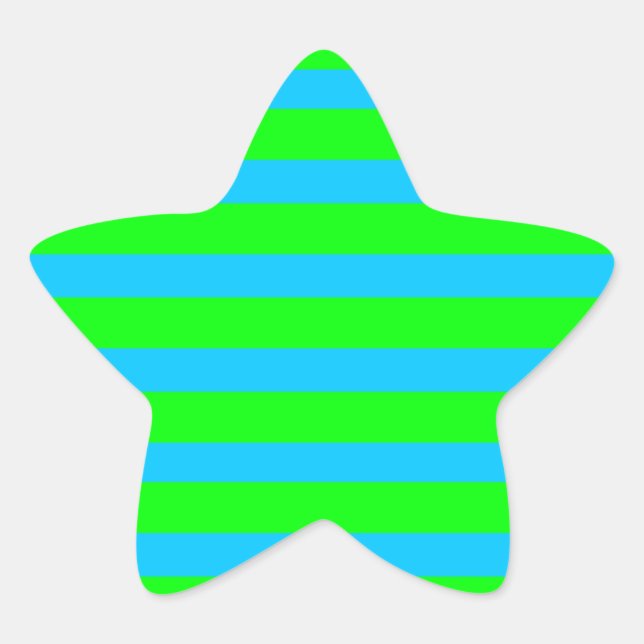 Neon Lime Green und Aquamarin Blue Stripes Stern-Aufkleber (Vorderseite)