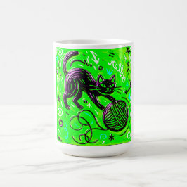 Neon-Limette-Kätzchen-Kunst Kaffeetasse