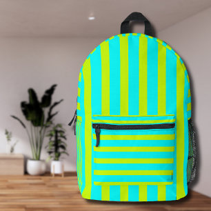 Neon Limon Gelb und Neon Cyan Cool Streifen Bedruckter Rucksack