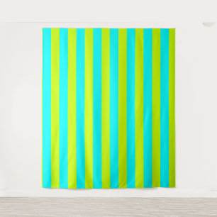 Neon Limon Gelb und Neon Cyan Cool Streifen Wandteppich