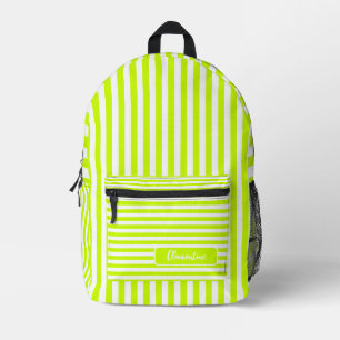 Neon Limon Gelb und Weiß, Vintag Streifen Name Bedruckter Rucksack
