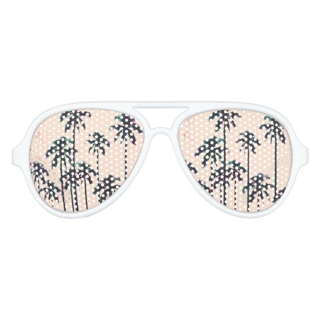 Neon Lined Black Palm Trees on Peach Horizon Partybrille (Vorderseite)