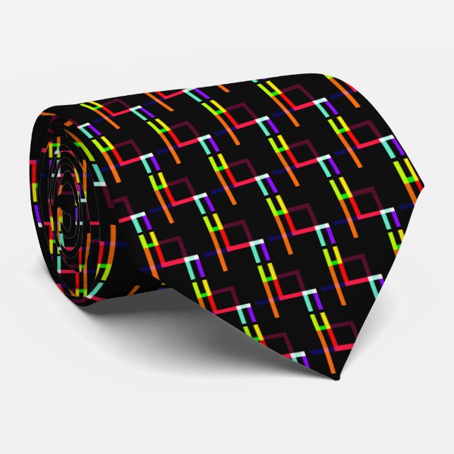 Neon Lines Red Yellow Orange Lila Black Pattern Krawatte (Gerollt)