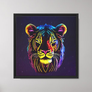 Neon Lion Face Stretched Canvas Print Leinwanddruck