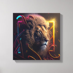 Neon Lion - Motivierend Graffiti-Stil Leinwanddruck