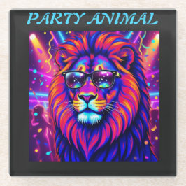 Neon Lion Party Animal – Colourful Retro Graphic Glasuntersetzer