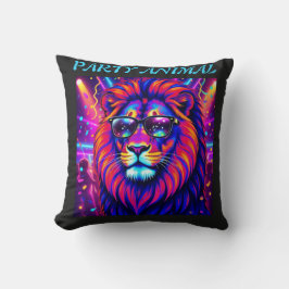 Neon Lion Party Animal – Colourful Retro Graphic Kissen