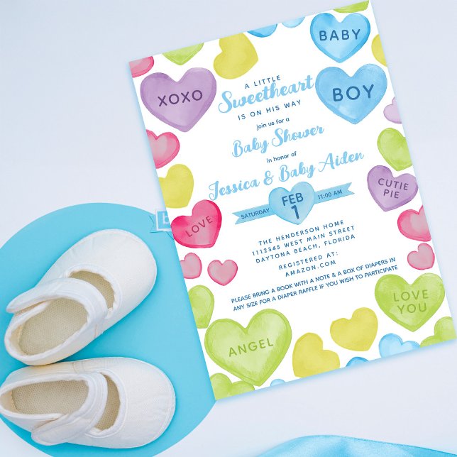 Neon Little Sweetheart Themed Boy Baby Dusche Einladung (Von Creator hochgeladen)