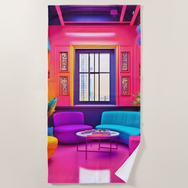 Neon Living Room kühne Farben Strandtuch (Vorderseite)