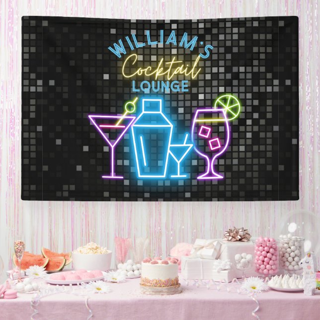 Neon Look Retro Cocktail Lounge Bar Banner (Party)