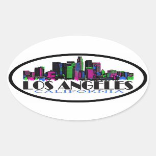 Neon Los Angeles Kalifornien Skyline Oval Aufklebe Ovaler Aufkleber