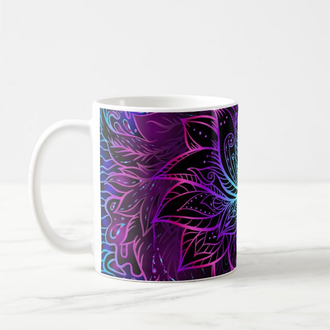 Neon Lotus Blume Boho Print Kaffeetasse (Links)