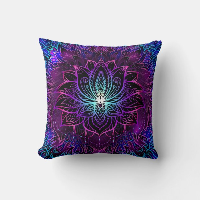 Neon Lotus Blume Boho Print Kissen (Vorderseite)
