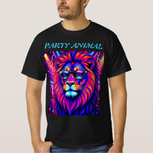 Neon Löwe Party Tier – Farbige Retro-Grafik T-Shirt