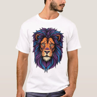 Neon-Löwenkopf Lila Blaue Mähne Wütendes T-Shirt