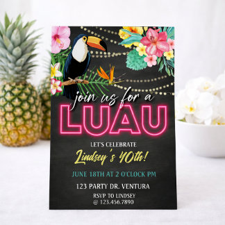 Neon-Luau-Geburtstagsfeier | Tropische Hawaiianisc Einladung