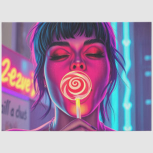 Neon-Lutscher Pop Art – Cyberpunk-Candy-Girl Seidenpapier