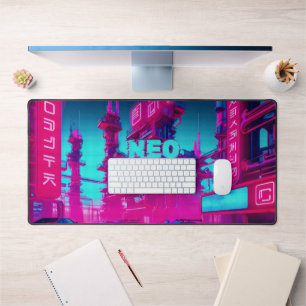 Neon Magenta Cyan Cyberpunk Neo Tokio Gamer Schreibtischunterlage