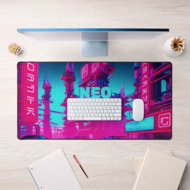 Neon Magenta Cyan Cyberpunk Neo Tokyo Gamer Schreibtischunterlage (Büro 1)