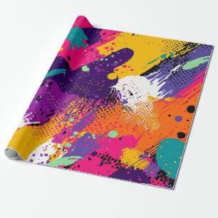 Neon-Magenta-Lila-Grunge-Farbspritzer Geschenkpapier