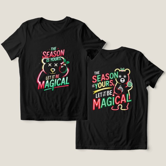 Neon Magical Christmas Bear Women's Cozy Holiday  Tri-Blend Shirt (Design Vorderseite & Rückseite)