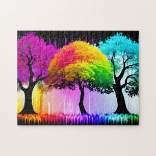 Neon Majestic Rainbow Forest Trees Puzzle