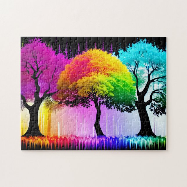 Neon Majestic Rainbow Forest Trees Puzzle (Horizontal)