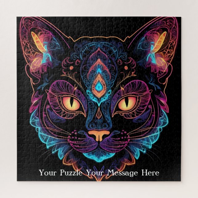 Neon Mandala Cat Puzzle (Vertikal)
