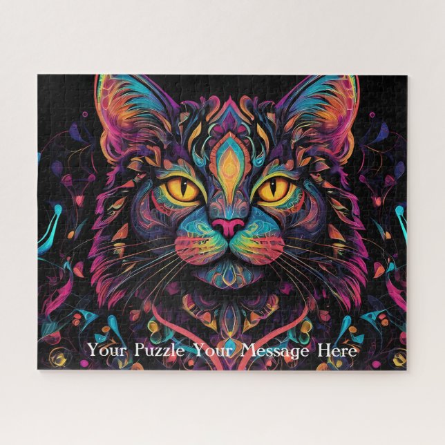 Neon Mandala Cat Puzzle (Horizontal)