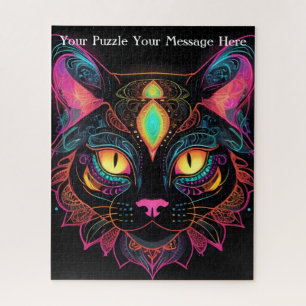 Neon Mandala Cat Puzzle