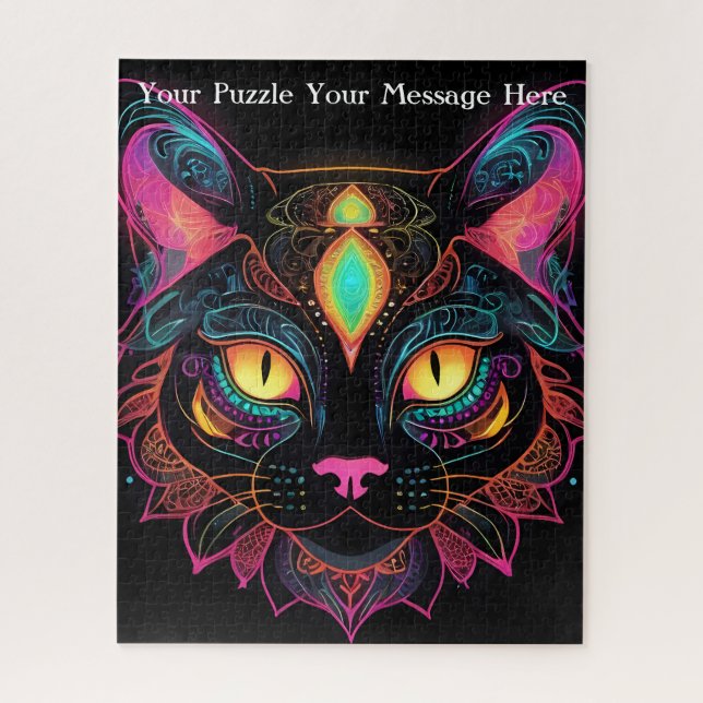 Neon Mandala Cat Puzzle (Vertikal)
