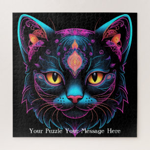 Neon Mandala Cat Puzzle