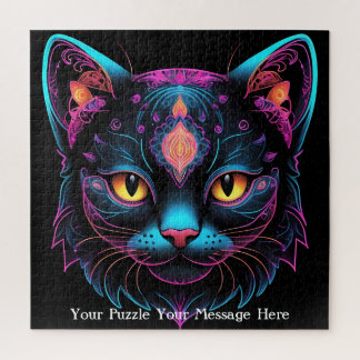 Neon Mandala Cat Puzzle