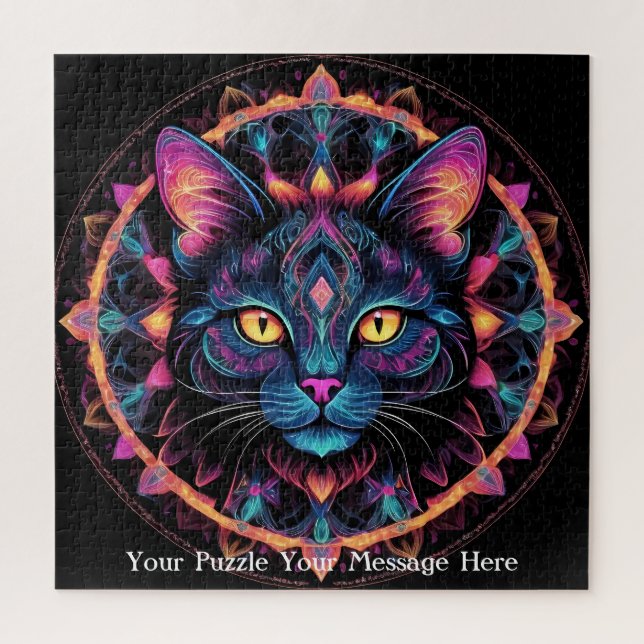 Neon Mandala Cat Puzzle (Vertikal)