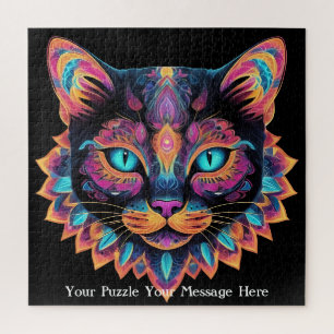 Neon Mandala Cat Puzzle