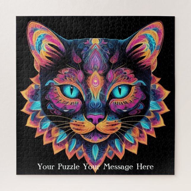 Neon Mandala Cat Puzzle (Vertikal)