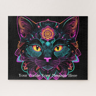 Neon Mandala Cat Puzzle