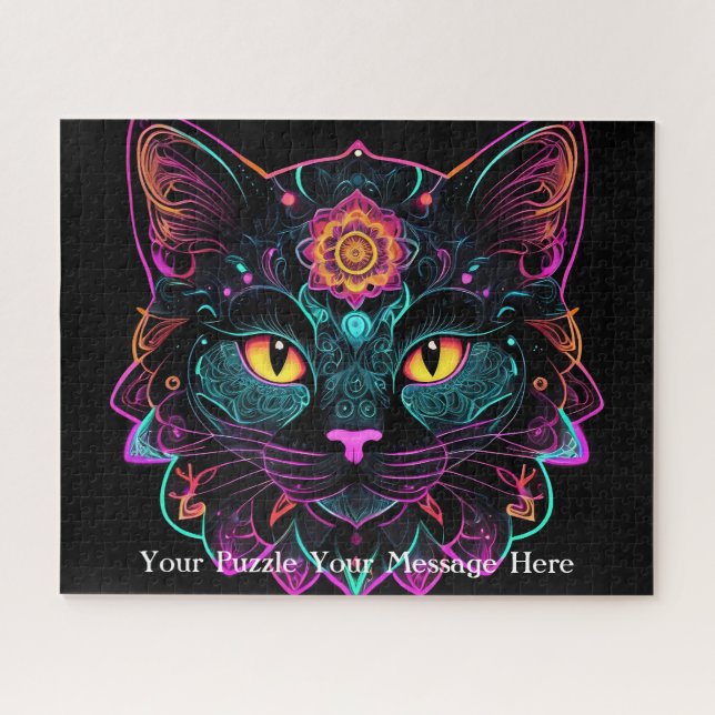 Neon Mandala Cat Puzzle (Horizontal)