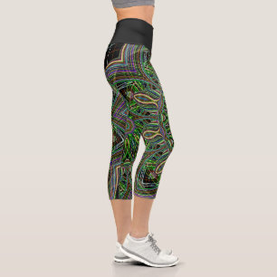Neon Mandala Fraktal Art Pattern Yoga Leggings